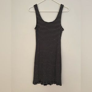 Ribbed Stretchy Black and White Tank Top Scoop Neck Mini Dress